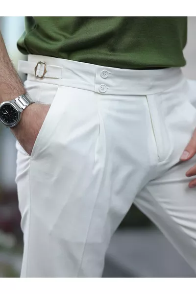 بنطال قماش رجالي بأرجل مزدوجة بطيات من المال القديم