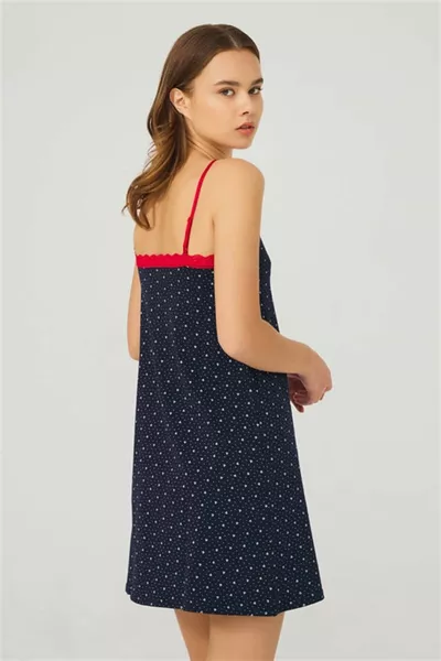Nuisette en coton pour femme à fines bretelles avec motif bleu marine