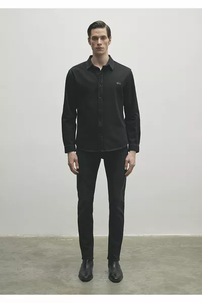 قميص جينز روي لوكس أسود أنثراسيت بقصة نحيفة / ضيقة 