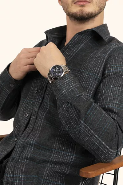 Açık Siyah Yeşil Çizgili Slimfit Oduncu Erkek Gömlek