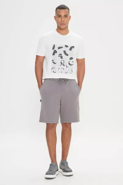 Herren Graue Standardfit Normaler Schnitt Baumwollstrick-Shorts mit Tasche