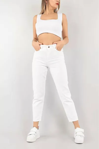 Jean Mom Super Taille Haute Blanc Jolie