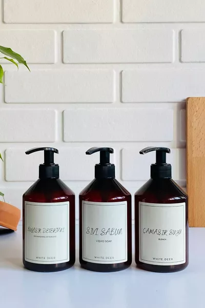 Amber Organizer 3-Piece Set Dishwashing Liquid Soap Bleach Kitchen Bathroom