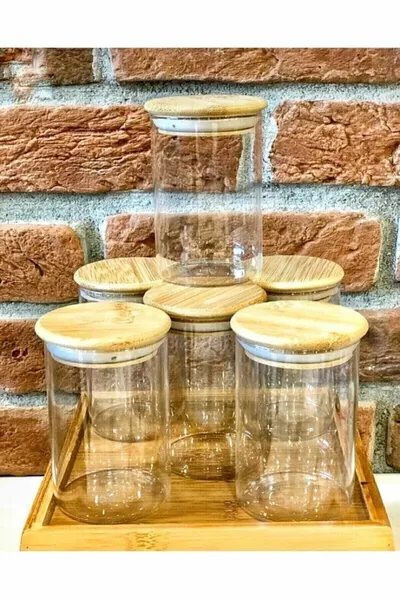 Lot de 6 bocaux en verre borosilicate avec couvercle en bambou sous vide, 8,5 cm x 6 cm,  ml