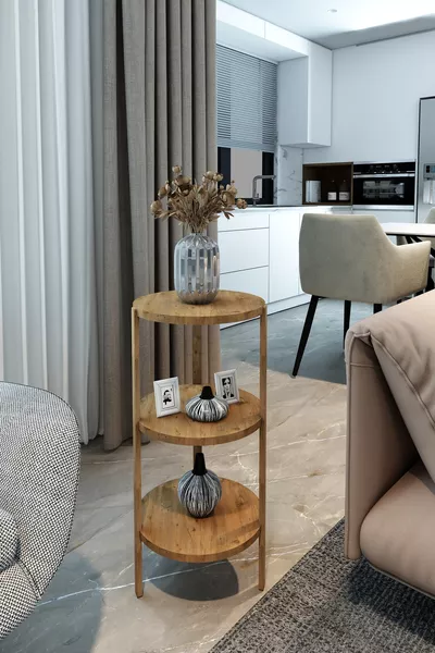 Miray Атлантик Сосна Круглый Деревянный Столик с 3 Полками / Многофункциональное Использование / Высокое Качество, Стильный Дизайн