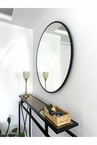 Кръгло огледало с черна метална рамка,  см