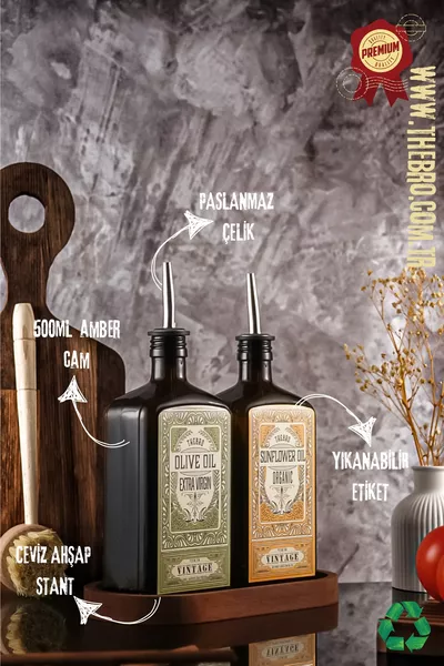 ml Flasche Premium Olivenöl und Sonnenblumenöl mit Holzständer, grün-gelb