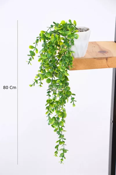 Kunstbloem Dichte Bladeren Groene Eucalyptus Hangende Klimop Plant (Witte Mika Pot)  cm