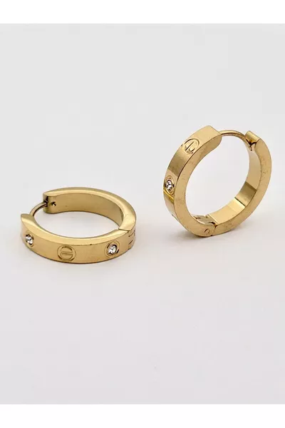 L Stainless Steel Non-Tarnish Brand Model Stone Hoop Earrings