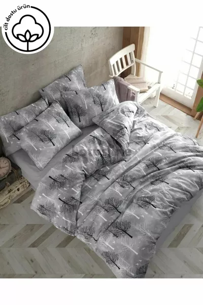 Home Gray Double Tree Pattern Luxury Cotton Duvet Cover Set