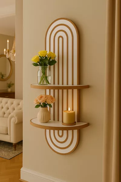 رف حائطي زخرفي أريا، رف ديكور للشرفة، MDF أبيض * سم