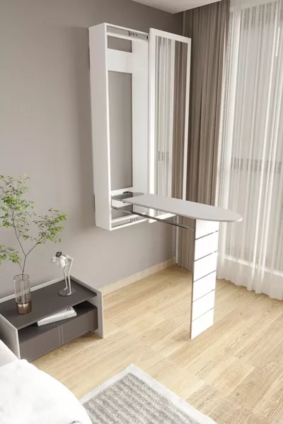 Wall-Mounted Foldable Ironing Board with Mirror-Covered Door, Practical Open and Close Cabinet