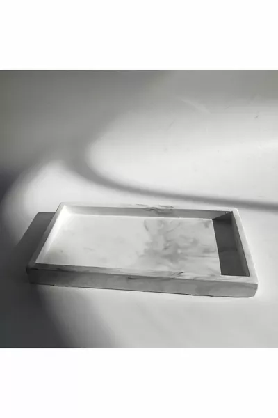 صينية مستطيلة ومُنظّم بمظهر الرخام  سم