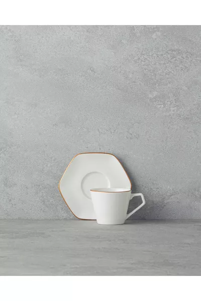 Комплект порцеланови кафени чаши Marlin Bone,  части за 6 души, злато