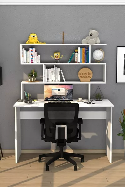 Kaya Bücherregal-Schreibtisch Weiß