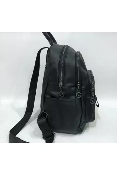 حقيبة ظهر نسائية سوداء متعددة الجيوب