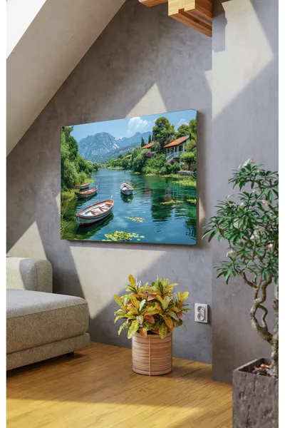 Blauwe Bries Boot Rust Decoratief Landschap Canvas Schilderij