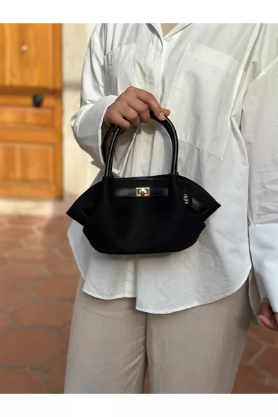 حقيبة يد وكتف نسائية من الجلود السويدية باللون الأسود من دينيز موديل