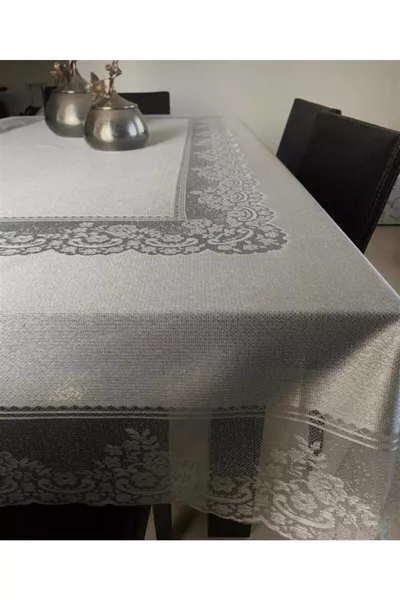Lace Carefree Tablecloth  Tulle Tablecloth Elegant Design Gray Color cm