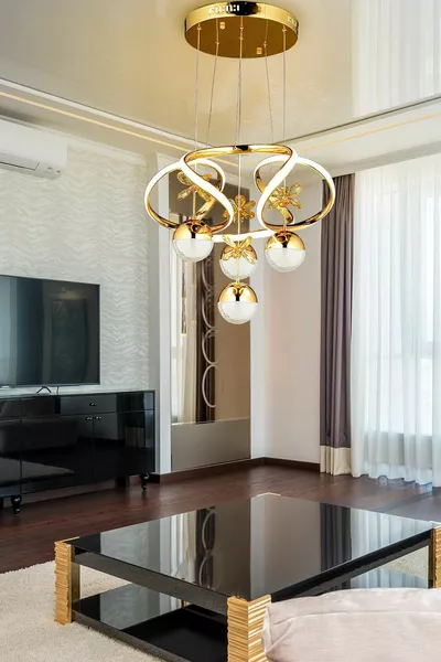 3-Color Modern Crystal Stone Chandelier with Dimmer Remote for Living Room, Kitchen, and Dining Room, Gold Yellow LED Chandelier