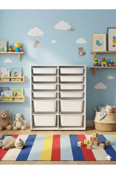 Многофункциональный игрушечный шкаф с выдвижными ящиками и системой хранения – Органайзер для детской комнаты с подарочной наклейкой