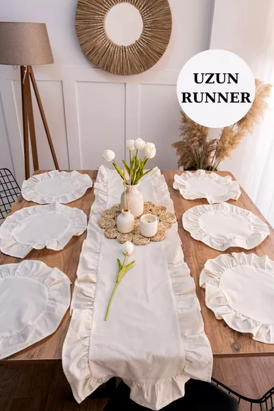 Набор для сервировки стола из 7 предметов с оборками: 6 американских салфеток + 1 дорожка с оборками -  см