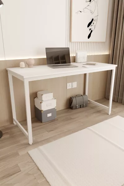 Weißer Schreibtisch, Computertisch, Bürotisch  x  cm Esstisch, mit Metallbeinen