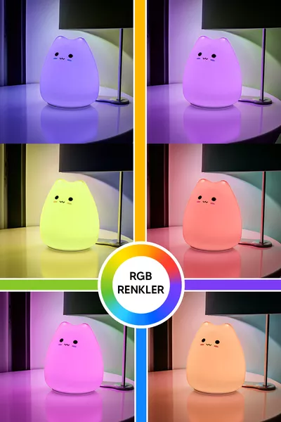 Сенсорная RGB-ночная лампа в форме кошки - силиконовый LED-светильник с зарядкой, лампа для сна в детскую