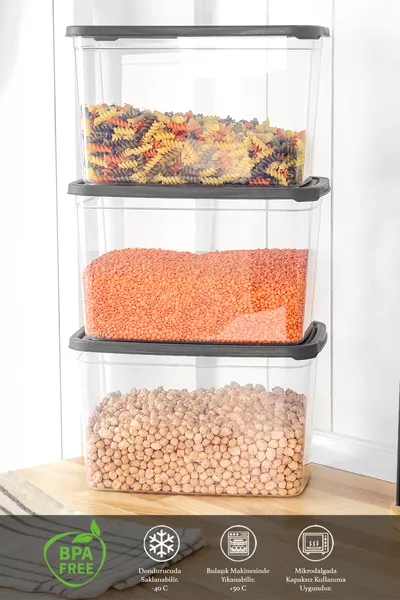 8 Pack Labeled Deep Food Storage Containers - Large Grain and Flour Storage Box  ml Transparent