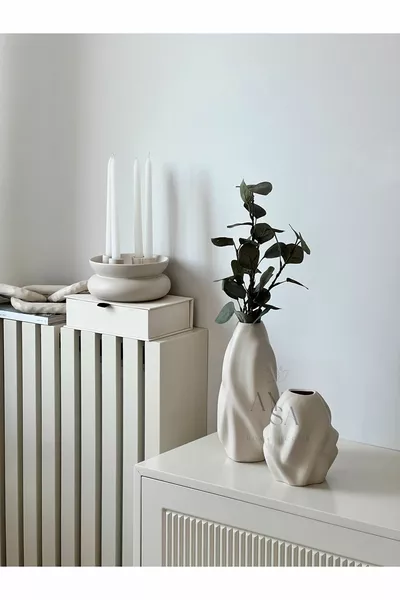 Комплект 2 керамични ваза Беж Вълна