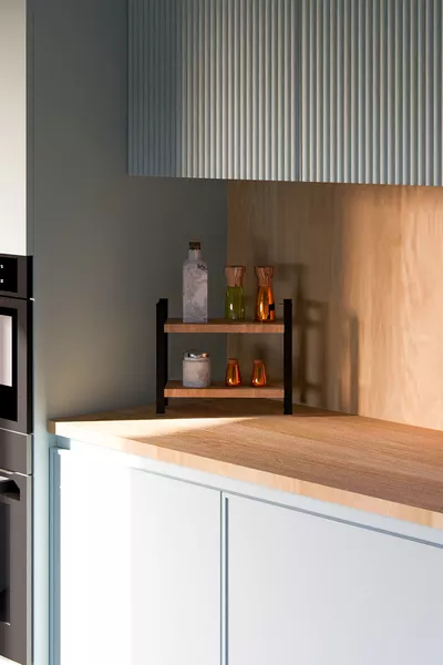 Organizer da Cucina in Metallo con 2 Ripiani Alti, Organizzatore per Bagno e Cucina in Pino