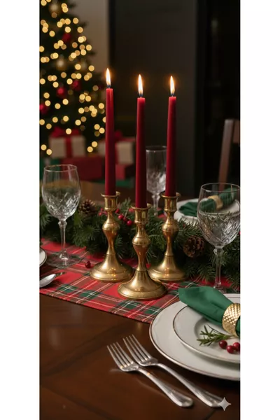 3 червени металикови свещници