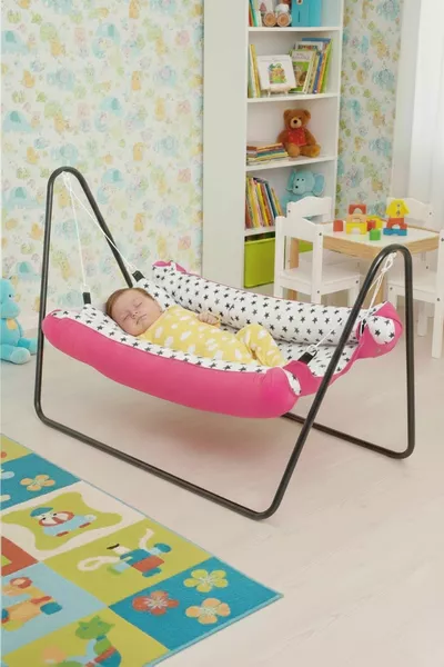 أرجوحة سرير طفل محمولة (وردي)