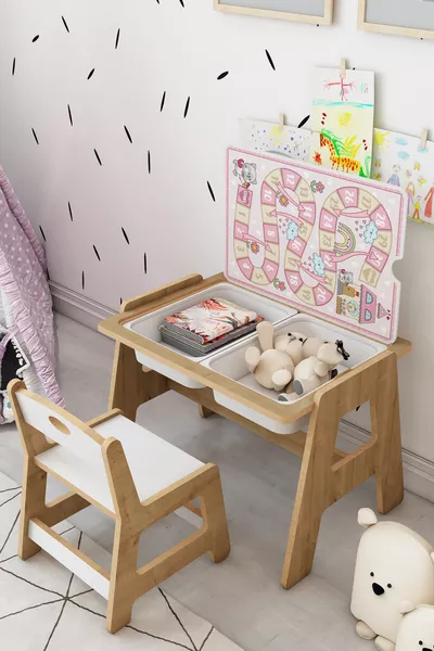 طقم طاولة وكرسي خشبي للنشاطات مونتيسوري