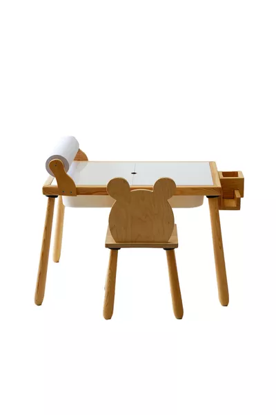 Wooden Sensory Children's Activity Table + 1 Chair Set (Includes Roll Paper Gift)