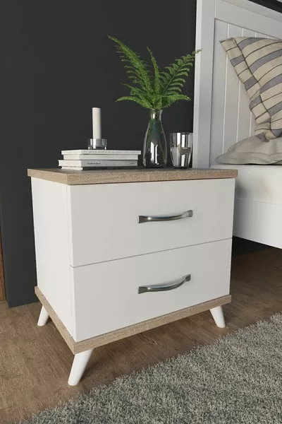  Inci 2 Çekmeceli Beyaz Komodin  Cm, Ayaklı