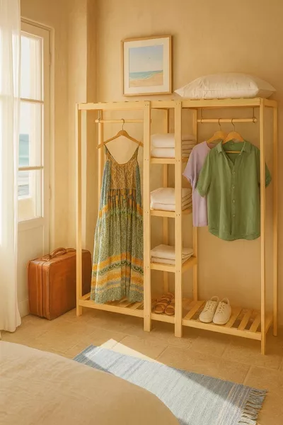 Wooden Open Wardrobe with 2 Hangers  cm Multi-Purpose Cabinet % Solid Pine Wood