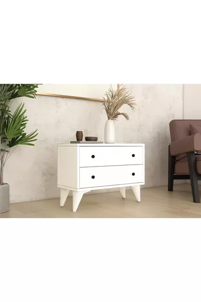 خزانة جانبية بيضاء حديثة التصميم بأرجل وسحّابتين سندارا