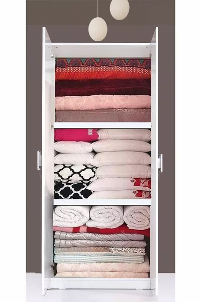 Plus  Stella Armadietto a 2 Ante con Ripiani, Armadio per Trapunta e Letto - Bianco Lucido