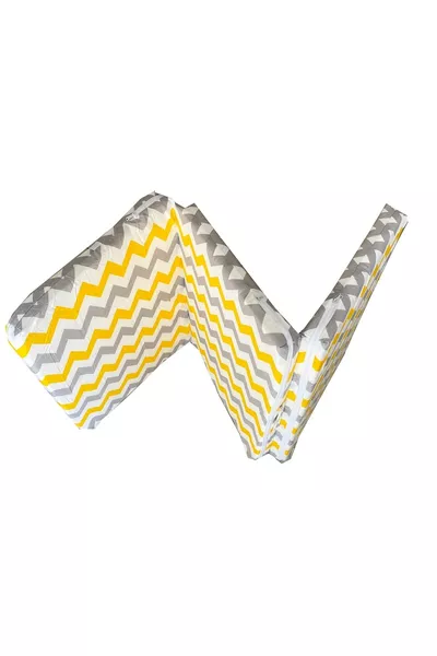 سرير أطفال قابل للطي مع مرتبة إسفنجية وسجاد لعب للأطفال -4 سم (أصفر ورمادي متعرج)