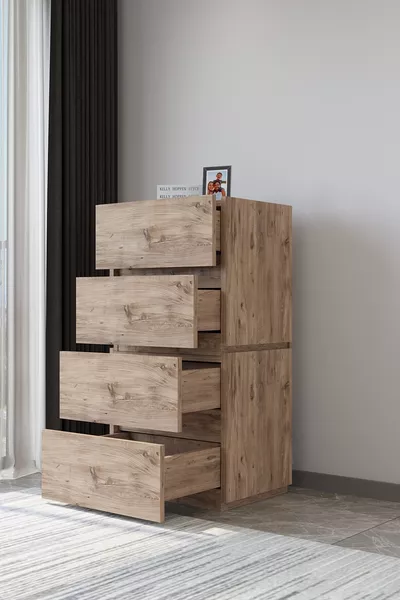  Galata 4 Çekmeceli Patentli Çam Renkli Şifonyer Yatak Odası Bebek Odası Komodin