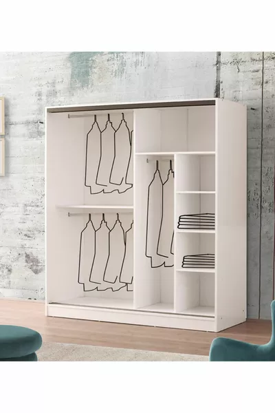 Venus Schiebetür-Kleiderschrank  cm - Hochglanz Weiß