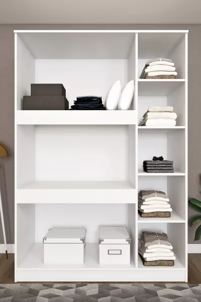 خزانة Ases  واسعة مع رفوف وخزانة تخزين باللون الأبيض - بلوط السفير