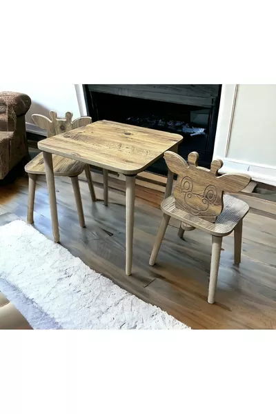 Set Tavolo e Sedie per Bambini Giraffa di Pino Tavolo Attività Tavolo da Studio 1 Tavolo 2 Sedie