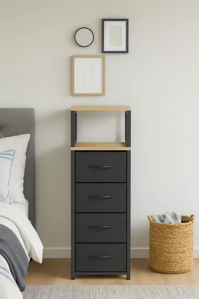 2 Raflı 4 Çekmeceli Şifonyer Deri Çekmeceli Şifonyer Yatak Odası Organizer Çok Amaçlı Düzenleyici