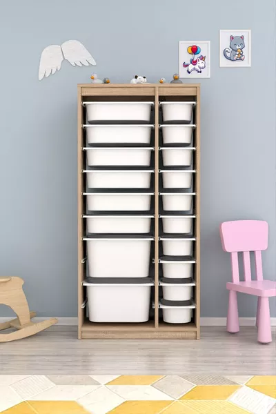 Armoire de cuisine polyvalente avec panier Alara XS pour jouets, blanc