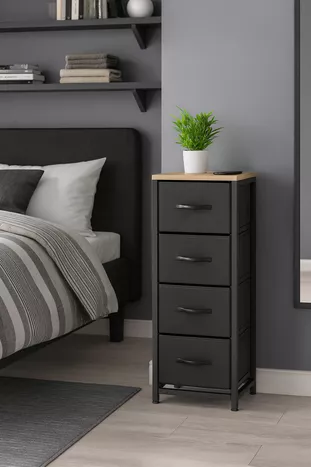 Commode à 4 tiroirs Organisateur de chambre à coucher Armoire à jouets en cuir avec tiroirs pour enfants