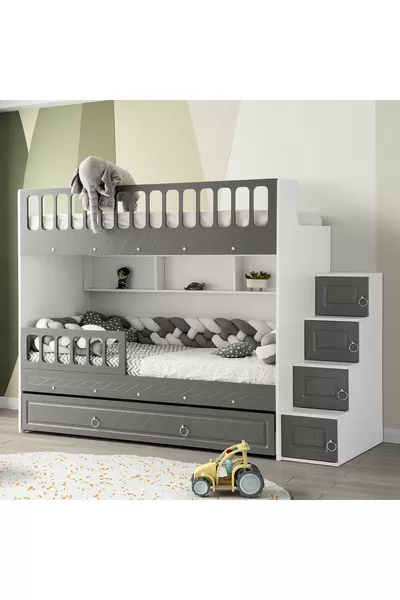 Zümrüt Junior Stapelbed met Stalen Ondersteuning en Membranen Bekleding % MDF