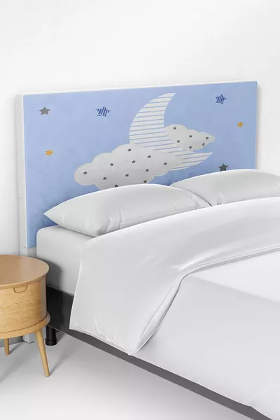 Mavi Zzz Uyku Desenli Çocuk Odası Yatak Baza Başlık Kılıfı 