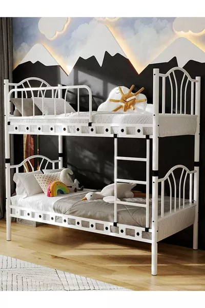 أرجيمو بيلا غرفة نوم أطفال معدنية بسرير بطابقين وسرير مفرد x أبيض